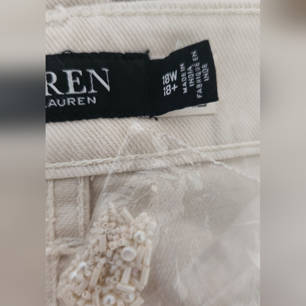 NWOT Lauren Ralph Lauren Cropped Wide Leg Embroidered Raw Hem Size 18W - Picture 10 of 11